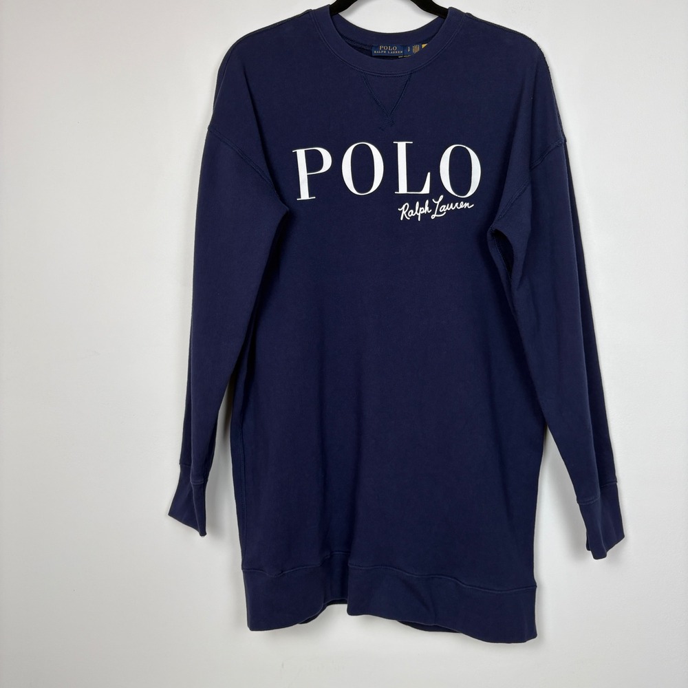 Polo Ralph Lauren Womens Sweatshirt Dress S Navy Blue Graphic Logo Mini Fleece